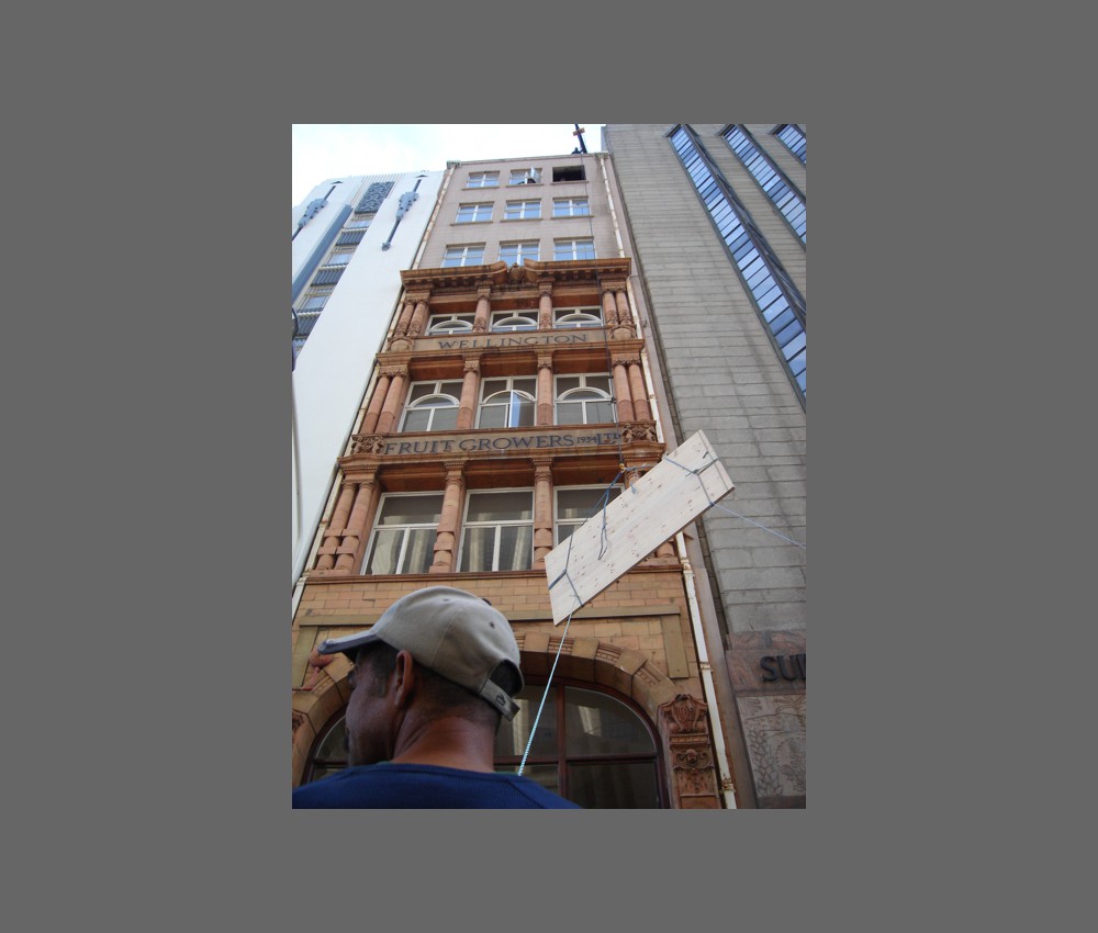 hoisting of timber elements to 7th floor